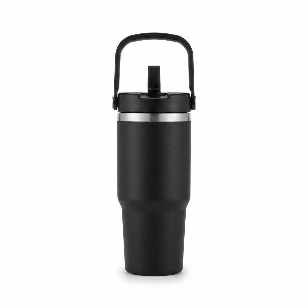 Vacuum Sipper Tumbler with Carry Handle - Black - Meru Trophy corporate gifting