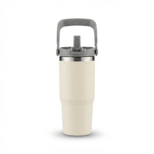 Vacuum Sipper Tumbler with Carry Handle - Cream - Meru Trophy corporate gifting