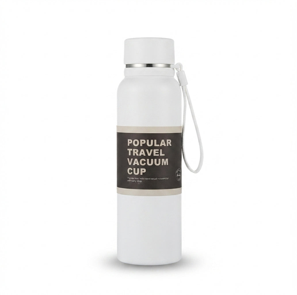 Travel Vacuum Cup with Carry Strap - White - Meru Trophy corporate gifting