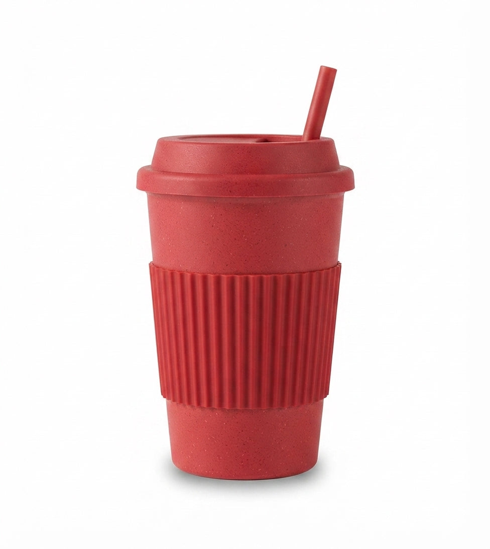 Wheat Straw Sipper Cup with Silicone Grip - Red - Meru Trophy corporate gifting