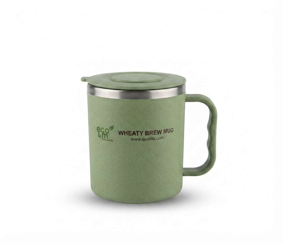 Wheat Straw Brew Mug with Lid - Green - Meru Trophy corporate gifting