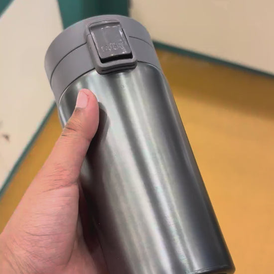 Steel Travel Mug with Flip Lid - Steel - real product video
