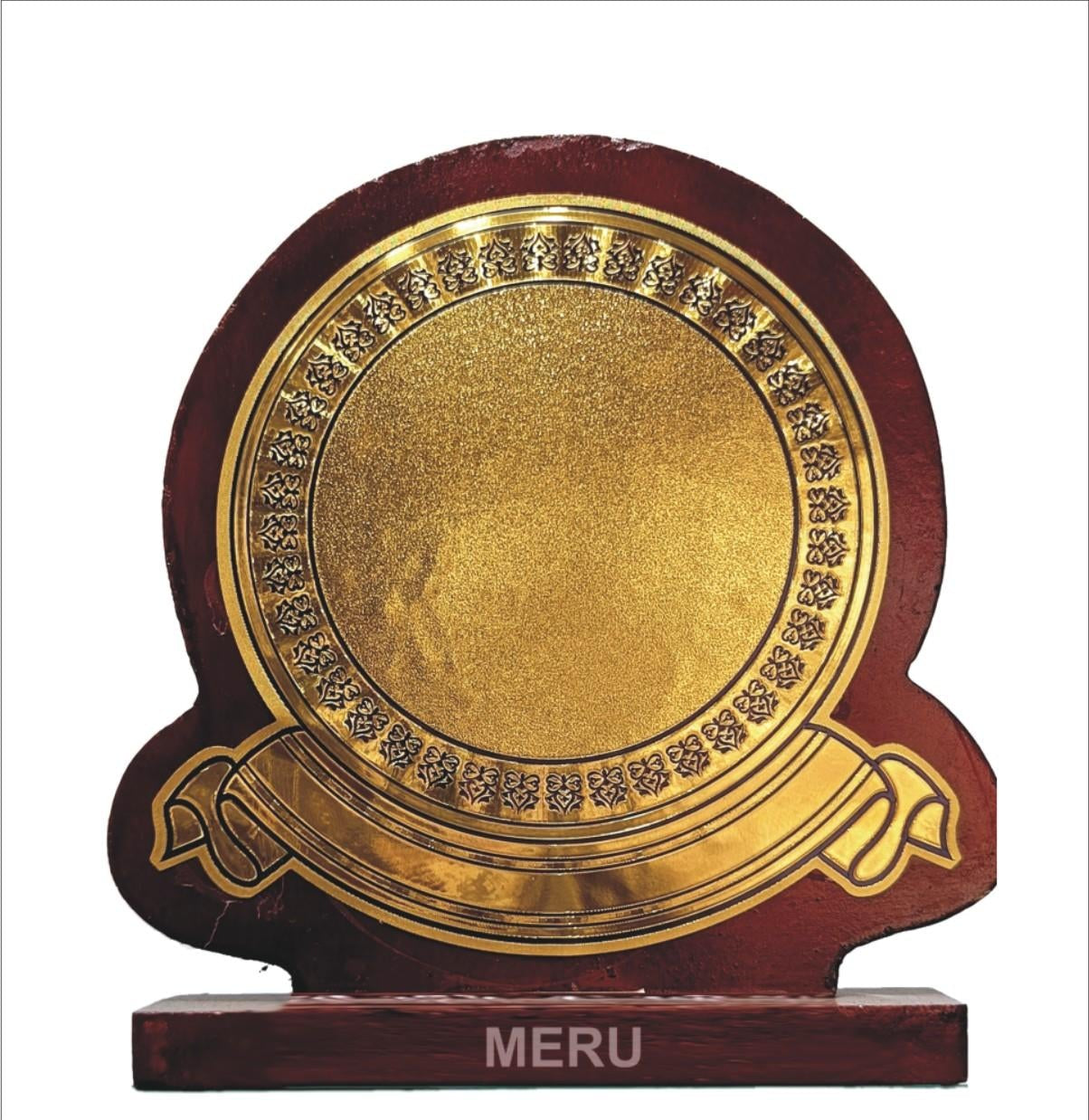 Elegant wooden memento trophy with gold plate; perfect for corporate awards.