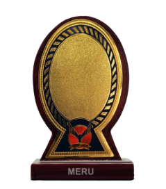 Elegant wooden memento trophy with gold emblem; perfect for employee recognition.